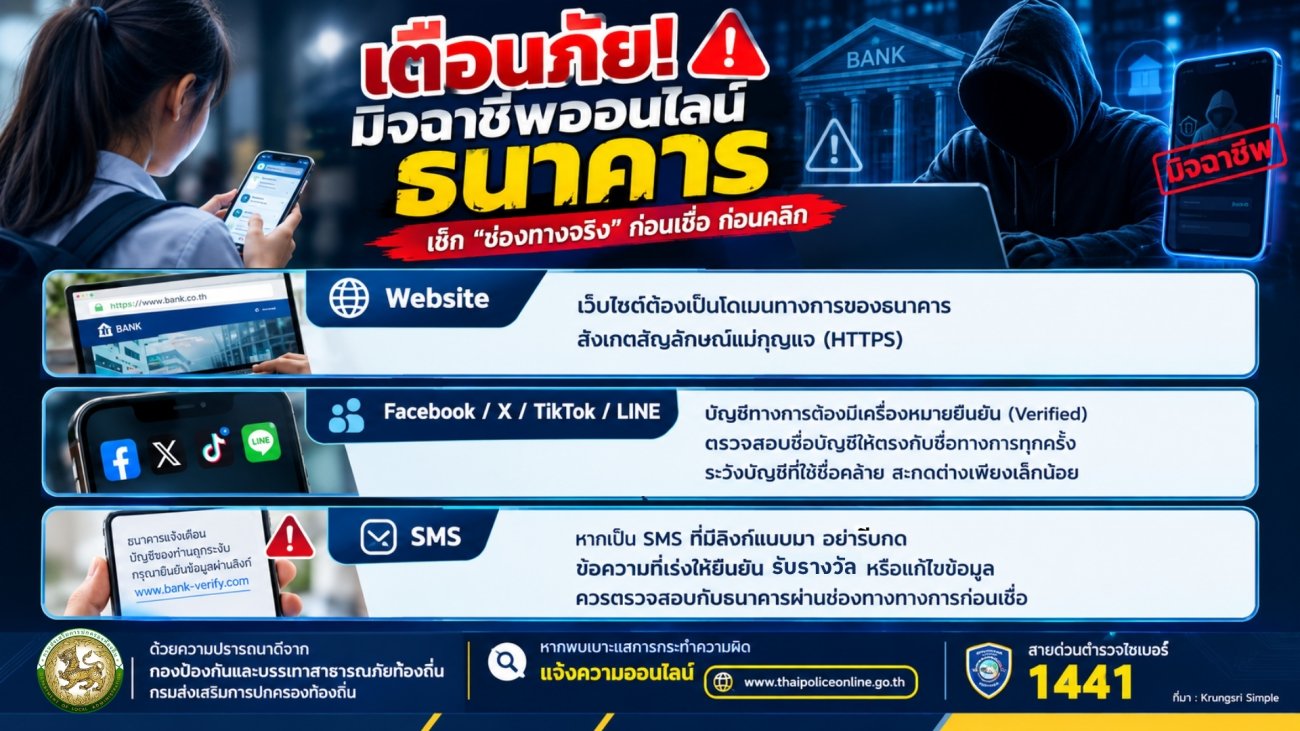 ⚠️เตือนภัย มิจฉาชีพออนไลน์แอบอ้างเป็นธนาคาร ระวังตกเป็นเหยื่อ