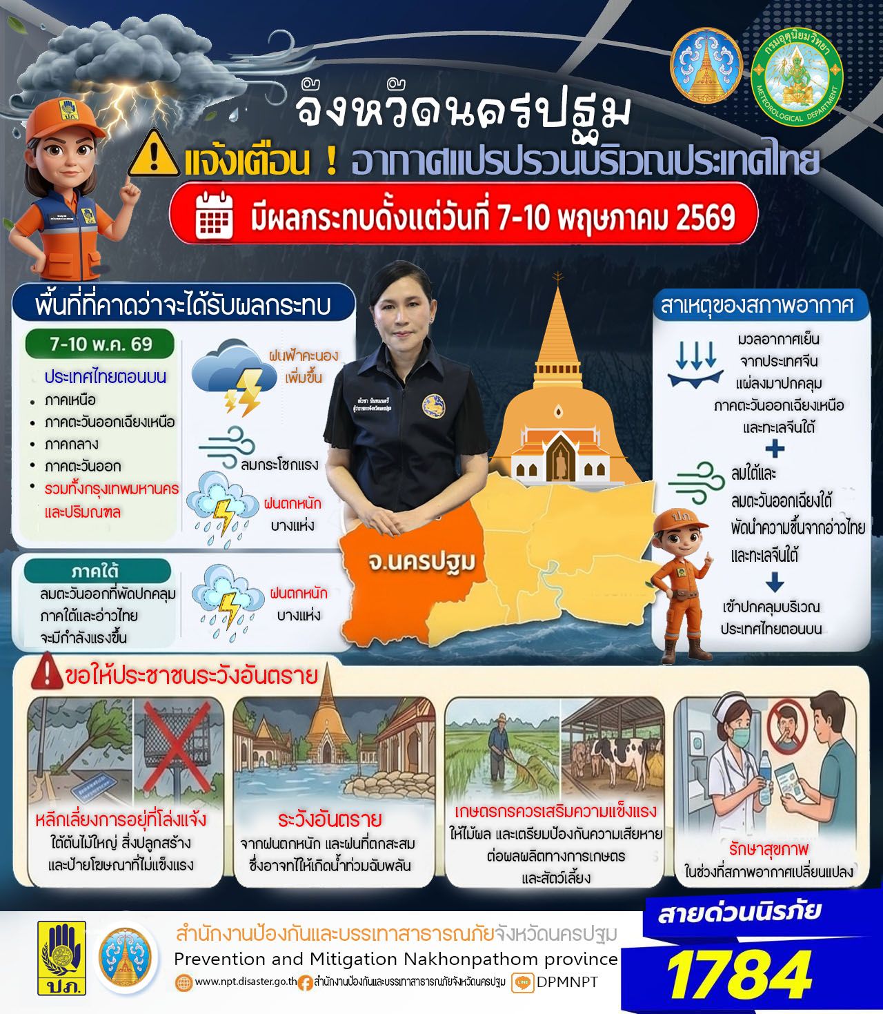 แจ้งเตือนอากาศแปรปรวนบริเวณประเทศไทย มีผลกระทบตั้งแต่วันที่ 7-10 พฤษภาคม 2569